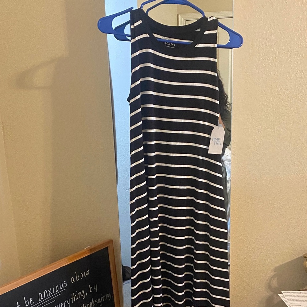 Time and Tru Striped Black and White Midi Dress